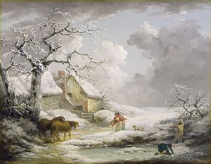 Paesaggio invernale con uomini che lanciano palle di neve a una vecchia, 1790 da George Morland